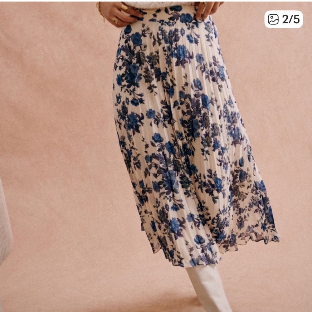 Sezane Blue Floral Midi Skirt Size EU 44 - Picture 4 of 10